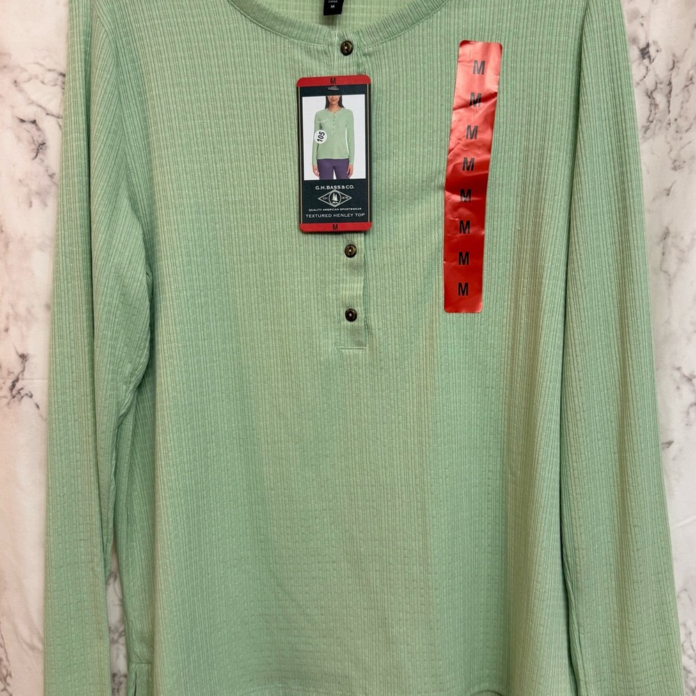 G.H. Bass & Co. Women’s Long Sleeve Henley in Mint Green